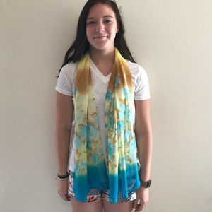 New Blue Yellow Teal and light Brown scarf